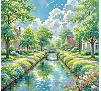 JUYIYUANFUZH Cross Stitch Starter Kits Adults DIY Embroidery Kit with Pattern Spring Scenery at a Creek B Easy Cross Stitch Kits for Beginners11CT: 40×50Cm