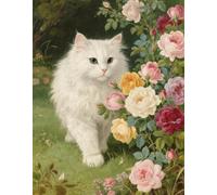 JUYIYUANFUZH Cross Stitch Starter Kits Adults DIY Embroidery Kit with Pattern White Cat in The Rose Garden 2 Easy Cross Stitch Kits for Beginners11CT: 40×50Cm