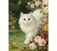 JUYIYUANFUZH Cross Stitch Starter Kits Adults DIY Embroidery Kit with Pattern White Cat in The Rose Garden 1 Easy Cross Stitch Kits for Beginners11CT: 40×50Cm