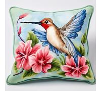 JUYIYUANFUZH Latch Hook Kits for Adults Latch Hook Cushions Pre Printed Hummingbird and Morning Glory A DIY Needlework Pillow Cover Sofa Cushion Rug Making Kits 43 x 43 cm