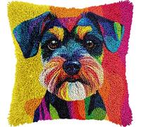 JUYIYUANFUZH Latch Hook Kits for Adults Latch Hook Cushions Pre Printed Miniature Schnauzer DIY Needlework Pillow Cover Sofa Cushion Rug Making Kits 43 x 43 cm