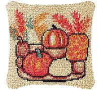 JUYIYUANFUZH Latch Hook Kits for Adults Latch Hook Cushions Pre Printed Pumpkin Candle B DIY Needlework Pillow Cover Sofa Cushion Rug Making Kits 43 x 43 cm