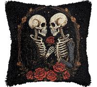 JUYIYUANFUZH Latch Hook Kits for Adults Latch Hook Cushions Pre Printed Skull Rose DIY Needlework Pillow Cover Sofa Cushion Rug Making Kits 43 x 43 cm