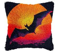JUYIYUANFUZH Latch Hook Kits for Adults Latch Hook Cushions Pre Printed Sunset and Flying Bats DIY Needlework Pillow Cover Sofa Cushion Rug Making Kits 43 x 43 cm