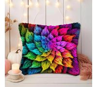 JUYIYUANFUZH Latch Hook Kits for Adults Latch Hook Cushions Pre PrintedColorful FlowersDIY Needlework Pillow Cover Sofa Cushion Rug Making Kits 43 x 43 cm