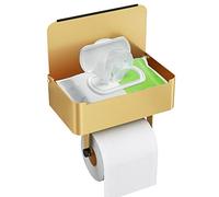 JUYSON Toilet Paper Holder with Shelf, Flushable Wipes Dispenser Fits for Bathroom Wipe Storage, Keep Your Wipes Hidden Out of Sight - SUS304 Stainless Steel Wall Mount Organizer (Color Gold)