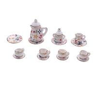 Juyutdey 15 Piece Miniature Dollhouse dinnerware porcelain tea set tableware Cup plate Colorful floral print
