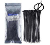 JuYxrjyou 100 Pack Black Cable Ties 3.6mm x 200mm with Scissors - Strong Zip Ties, Nylon Tie Wraps for Home, Office, Garden, Garage, Cable Management, Multi-Purpose Wire Organizer Set