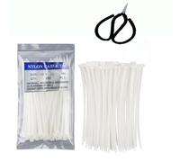 JuYxrjyou 100 Pack White Cable Ties 3.6mm x 150mm with Scissors - Strong Zip Ties, Nylon Tie Wraps for Home, Office, Garden, Garage, Cable Management, Multi-Purpose Wire Organizer Set