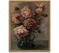 JUZAI Framed Wall Art Decorations Classical Painting Still Life with Rose in Vase Canvas Prints Home Decor Office Farmhouse Bathroom Decor 12x16in/30x40cm