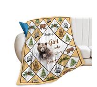 JUZGTSIT Bear Blanket Boys Just a Girl Who Loves Bear Throws Blanket Soft Flannel Funny Wild Animals Blankets Warm Lightweight Fleece for Sofa Couch Bed Gift