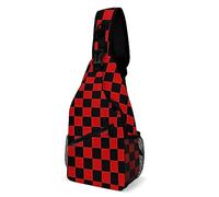 JUZGTSIT Black and Red Checkers Board Black and Red Checkers Board Sling Backpack Chest Bag Crossbody Shoulder Bag Gym Cycling Travel Hiking Daypack for Men Women