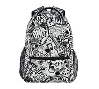 JUZGTSIT Black White Graffiti School Bookbag with Name Tag Water Laptop Backpack Casual Daypack for Teenagers Girls