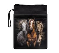 JUZGTSIT Book Cover Black Horses Women Portable Storage Bag Adults Teen Zipper Storage Bag Carrying Case with Front Pocket Books Protector Pounch with Zipper