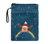 JUZGTSIT Book Cover Christmas Deer Rainbow Lovers Stationery Storage Bag Kids Teens Pencil Pouch Books Protector Pounch with Zipper