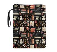 JUZGTSIT Book Cover Glasses Cat Books with Front Pocket and Handle Strap Multi-Functional Case Portfolio Organizer Hardcover Lovers Gifts Reading Accessories Books Protector Pounch with Zipper