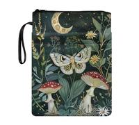 JUZGTSIT Book Cover Green Butterfly Mushroom Women Reusable Sack with Handy Bracelet Rope Multifunctional Fits Most Standard s Books Protector Pounch with Zipper