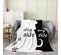 JUZGTSIT Dog Side My Side Throw Blanket Throw Size for Kids Boys Girls,Black White Silhouette Fleece Blanket All Season Couples Lovely Puppy Flannel Blanket Love Heart Dog Plush Blanket Lightweight