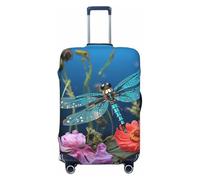 JUZGTSIT Dragonfly and Flower for TSA Approved, Fit 18-32 Inch, Black, S Elastic Luggage Cover Suitcase Covers Protector