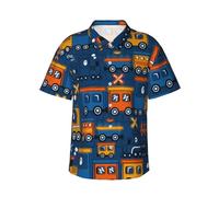 JUZGTSIT Funny Steam Train Hawaiian Shirt for Men Short Sleeved Casual Summer Beach Shirts Black