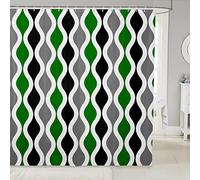 JUZGTSIT Geometric Striped Bathroom Shower Curtain Set Green Stripe Shower Curtain Black Grey White Bath Curtain for Boys Girls Kids Room Decor Modern Abstract Bathroom Curtains 72x72 Inch