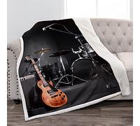 JUZGTSIT Guitar Drum Kit Sherpa Blanket Rock Music Themed Warm Cozyoft Throw Blanket for Music Enthusiast Adults Kids Boys Gift Sofa Bed Decor 125x150cm