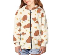 JUZGTSIT Kids Hoodie Full Zip Activewear Hooded Pullover with Long Sleeve Pockets Sweatshirt Fall Winter Jacket Capybara Teenage Zipper Hoodies