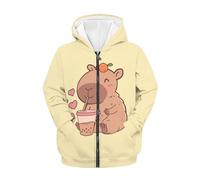 JUZGTSIT Kids Novelty 3D Graphic Printed Hooded Sweatshirt Boys Girls Zip Up Hoodies Age Cartoon Capybara Teenage Zipper Hoodies