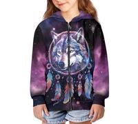 JUZGTSIT Kids Zipper Hooded Hoodie Sweatshirts Jacket for Boys Girls Hooded Long Sleeve Coat with Pocket Purple Wolf Teenage Zipper Hoodies