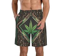 JUZGTSIT Men's 3D Swimming Beach Shorts Abstract Cannabis Leaf Psychedelic Texture Outdoor Quick Drying Shorts White