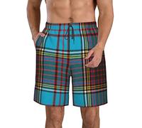 JUZGTSIT Men's 3D Swimming Beach Shorts Anderson Modern Tartan Outdoor Quick Drying Shorts White