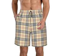 JUZGTSIT Men's 3D Swimming Beach Shorts Classic Plaid Tartan Autumn Outdoor Quick Drying Shorts White