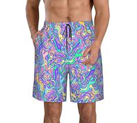 JUZGTSIT Men's 3D Swimming Beach Shorts Psychedelic Waves Abstract Trippy Outdoor Quick Drying Shorts White