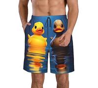 JUZGTSIT Men's 3D Swimming Beach Shorts Yellow Rubber Duck and Black Outdoor Quick Drying Shorts