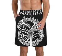 JUZGTSIT Mens Swim Trunks Beach Board Shorts Bathing Suits - Viking Symbol Beast Black