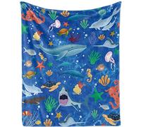 JUZGTSIT Ocean Baby Blanket Marine Life Theme for girls boys Soft Flannel Seahorse Dolphin Shark Under The Sea Plush Throw Blankets Kids Toddler Blue 76x102cm