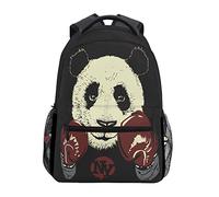 JUZGTSIT Panda Boxing Gloves Backpack School Shoulder Bag Gym Backpack Animal Black Laptop Bag Outdoor Travel Bag For Kids Boys Girls Women Men