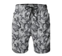 JUZGTSIT Swim Shorts Mens Beach Shorts Camo Grey Camouflage Print 3D Printed Swim Trunks Quick Dry Surf Bathing Suit