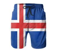 JUZGTSIT Swim Shorts Mens Beach Shorts The Icelandic Flag 3D Printed Swim Trunks Quick Dry Surf Bathing Suit Black