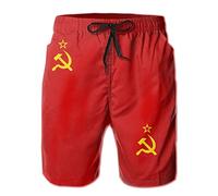 JUZGTSIT Swim Shorts Mens Flag of The Soviet Swim Trunks Quick Dry Summer Surf Beach Shorts with Pocket Drawstring Black