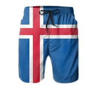 JUZGTSIT Swim Shorts Mens Iceland Flag Swim Trunks Quick Dry Summer Surf Beach Shorts with Pocket Drawstring Black