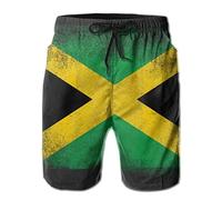 JUZGTSIT Swim Shorts Mens Jamaica Flag Jamaican Print Drawstring Casual Summer Beach Shorts Black