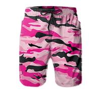 JUZGTSIT Swim Shorts Mens Pink Camo Swim Trunks Quick Dry Summer Surf Beach Shorts with Pocket Drawstring