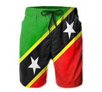 JUZGTSIT Swim Shorts Mens St.Kitts and Nevis Large Flag Drawstring Casual Summer Beach Shorts Black