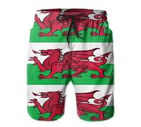 JUZGTSIT Swim Shorts Mens Welsh Dragon Flag Swim Trunks Beach Board Shorts Quick Dry Beachwear Sports Running Black