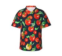 JUZGTSIT Tomatoes Hawaiian Shirt for Men Short Sleeved Casual Summer Beach Shirts Black