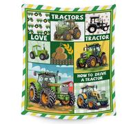 JUZGTSIT Tractor Throws - Soft Fuzzy Warm Blanket Throw for Kids Boys & Girls - ches Flannel Blankets for Couch Travel - Green Cute Blanket Gift for Tractor Lover 100x125cm