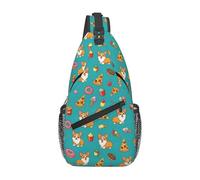 JUZGTSIT Unisex Welsh Corgi Junk Food Sling Backpack Crossbody Shoulder Chest Bag Daypack Bags For Men Women