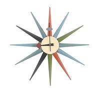 JuZi Store Classic Wooden Sunburst Wall Clock, Nelson Series Designed, Mid Century Handmade Antique 3D Wall Clock, No Ticking Modern Quartz Clock Decor