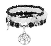 JUZICHEN 3 x Women's Natural Stone Bracelet, Boho Beaded Bracelet with Tree of Life Pendant, Women's Yoga Bracelet, 17-24 cm Colourful Stone Bracelet, Jewellery Gift for Women and Girls, 17 à 24 cm,